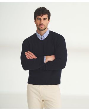 NAADAM Cotton Relaxed V-Neck Sweater - Blue
