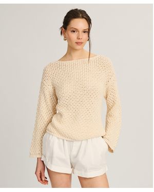 NAADAM Cotton Open Stitch Boatneck Tunic - Natural