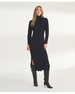 NAADAM Signature Cashmere Turtleneck Dress With Slits - Blue