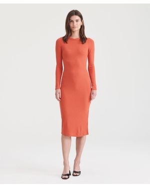 NAADAM Ribbed Modal Cashmere Crewneck Midi Dress - Red