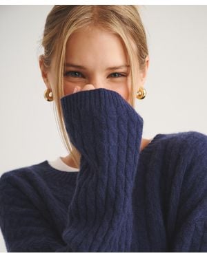 NAADAM Basic Cashmere Cable Knit Crewneck Sweater - Blue