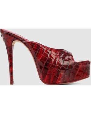 Naked Wolfe Croc Patent Leather Peep-Toe Cone Heels - Red