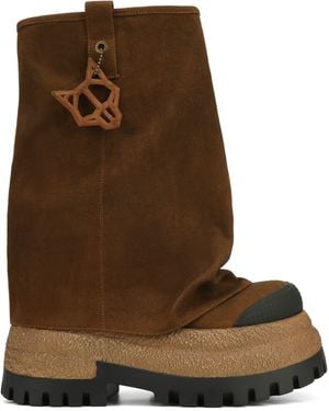 Naked Wolfe Asymmetric Toe Canvas Chunky Boots - Brown