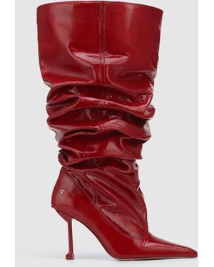 Naked Wolfe Crinkle Patent Leather Heeled Boots - Red