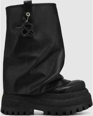 Naked Wolfe Asymmetric Toe Leather Chunky Boots - Black