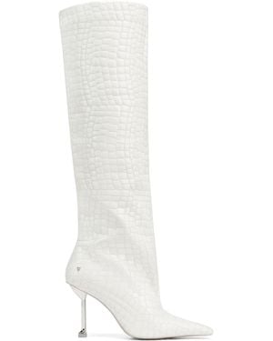 Naked Wolfe Pointed Croc-Print Leather Knee-High Boots - White