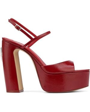 Naked Wolfe Crinkle Patent Leather Peep-Toe Heels - Red