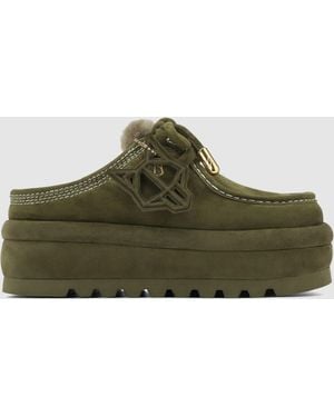Naked Wolfe Suede Shearling Slip-On Mule Shoes - Green