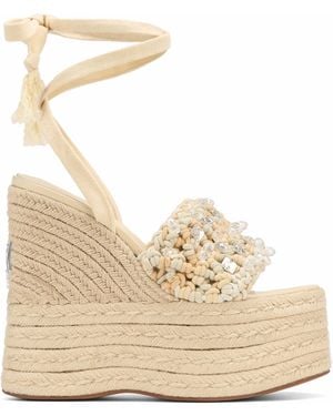 Naked Wolfe Woven Rope Wedge Mules with Beading - Natural