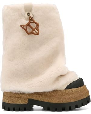 Naked Wolfe Shearling Canvas Chunky Ankle Boots - Natural
