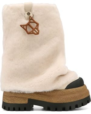 Naked Wolfe Shearling Canvas Chunky Ankle Boots - Natural