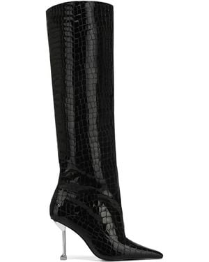 Naked Wolfe Croc Patent Leather Pointed-Toe Knee Boots - Black