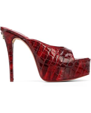 Naked Wolfe Croc Patent Leather Peep-Toe Cone Heels - Red
