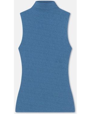 Nanushka Mesh-Jersey Mock Neck Top - Blue