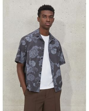 Neil Barrett Monocromatic Floral Bowling Shirt - Blue