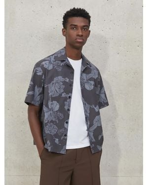 Neil Barrett Monocromatic Floral Bowling Shirt - Blue