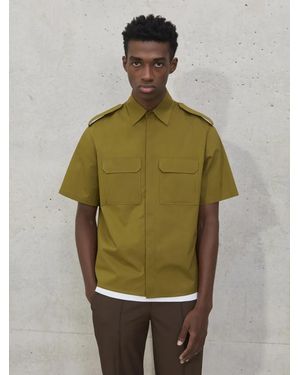 Neil Barrett Military-styled Short Sleeve Shirt With Self-fabric Collar Button - Green