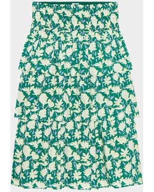 Rails Belle Floral Tiered Midi Skirt - Green
