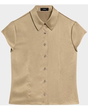 Theory Satin Button-Front Shirt - Natural