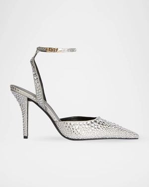Balmain 95Mm Embellished Satin Ankle-Strap Pumps - White