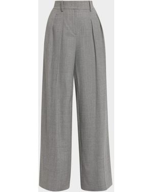 Michael Kors Pleated Wide-Leg Slouch Pants - Gray