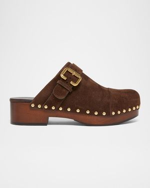 Chloé Jeannette Suede Buckle Clogs - Brown