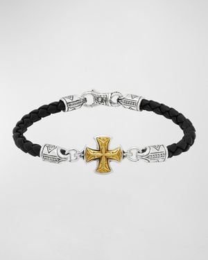 Konstantino Perseus Leather Bracelet With Silver/bronze Cross, Size M - Metallic