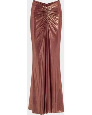 LAPOINTE Ruched Metallic Coated Jersey Maxi Skirt - Red