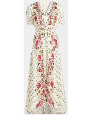 Saloni Lea Printed Long Dress - White