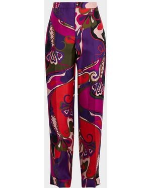 PUCCI Orchidee-Print Silk Straight-Leg Pants - Red