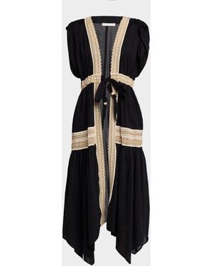 Ramy Brook Audra Embroidered Cotton Tie-Waist Coverup Dress - Black