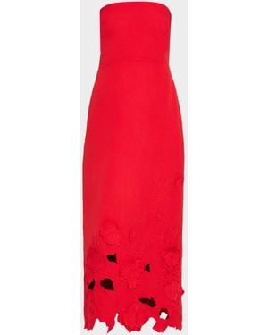 As It May Maelle Strapless Floral Applique Midi Dress - Red