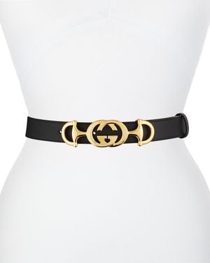 Gucci Interlocking Gg Horsebit Leather Belt - White