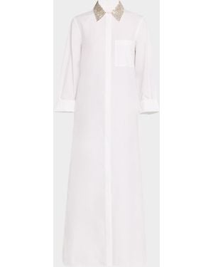 Twp Jennys Gown Maxi Shirtdress With Crystal Collar - White
