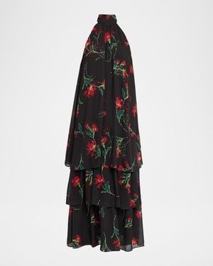 Emanuel Ungaro Eden Tiered Floral-Print Halter Maxi Dress - Black