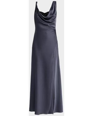 Halston Trina Beaded Cowl-Neck Draped Gown - Blue
