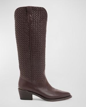Partow Tennyson Woven Leather Western Boots - Brown