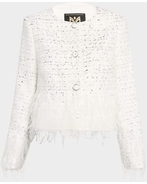 MILLY Richele Metallic Tweed Button-Front Jacket - White