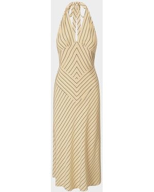 STAUD Louise Striped Silk Halter Midi Dress - Natural