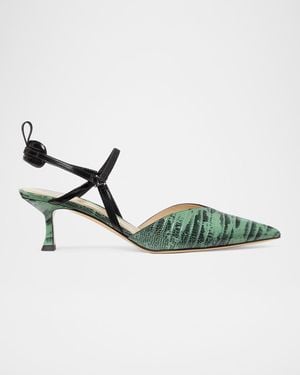 Fendi Very Colibri 55Mm Snake-Embossed Slingback Pumps - Green