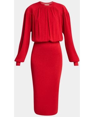 Isabel Marant Aliza Shimmering Knit Long-Sleeve Midi Dress - Red