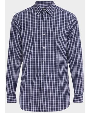 ZEGNA Apos;S Centoquaranta Cotton Plaid Button-Front Shirt - Blue