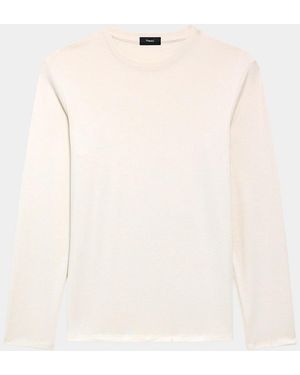 Theory Essential Long-Sleeved Crewneck T-Shirt - Natural