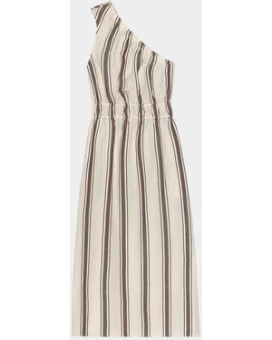 Rails Selani Stripe One-Shoulder Linen Midi Dress - Natural