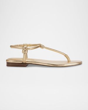 Marc Fisher Tubular Leather T-Strap Flat Sandals - White
