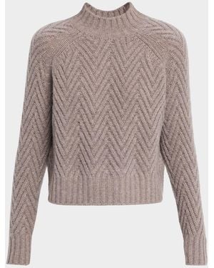 TSE Cashmere Chevron Mock-Neck Sweater - Brown