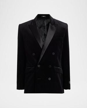 Balmain Velvet Satin-Trim Double-Breasted Blazer - Black