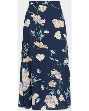 Erdem Floral Crepe A-Line Midi Skirt - Blue