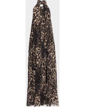 ONE33 SOCIAL The Kaia Leopard Pleated Chiffon Halter Gown - White