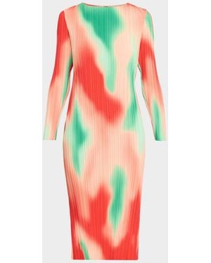 Misook Pleated Abstract Midi Dress - Red